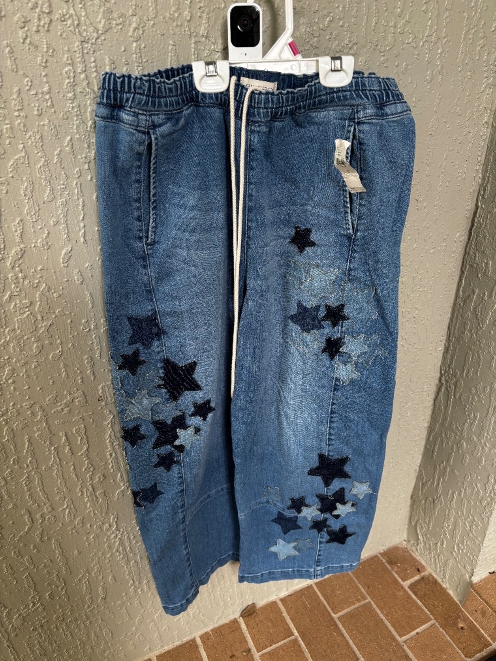 NWT Anthropologie Pilcro Izzie Relaxed Pull-On Patchwork Star Barrel Jeans